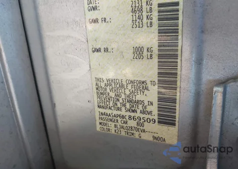 2011 Nissan Maxima 3.5 S from USA, damaged, VIN 1N4AA5AP6BC869509